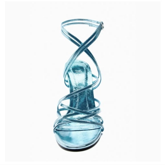 ZARA METALLIC LEATHER HEEL SANDAL SIZE 8 - Picture 7 of 8